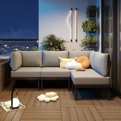 Metal 4-Person Patio Set, Outdoor Patio Furniture Set with 6'' Olefin Cushions
