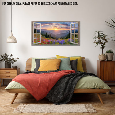 Feller Open Window Landscape Nature Canvas Decor Large Mountain Scenery Image Vibrant Floral Forest, œuvre d'art pour le salon ou la chambre, 12 x 24
