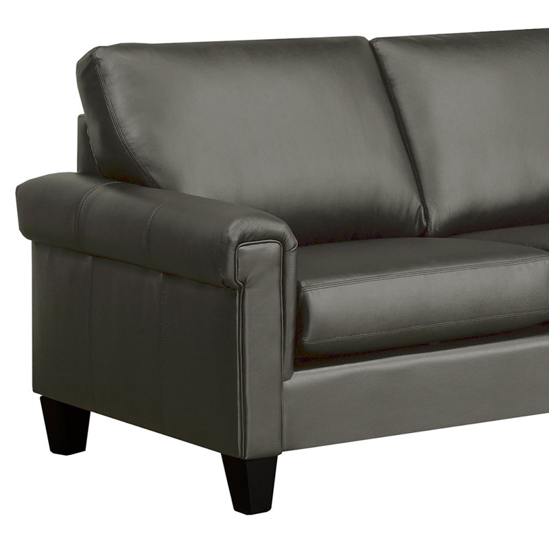 Honcut Upholstered L-Shaped Sectional, Dark Gray Genuine Leather, Right Hand Facing
