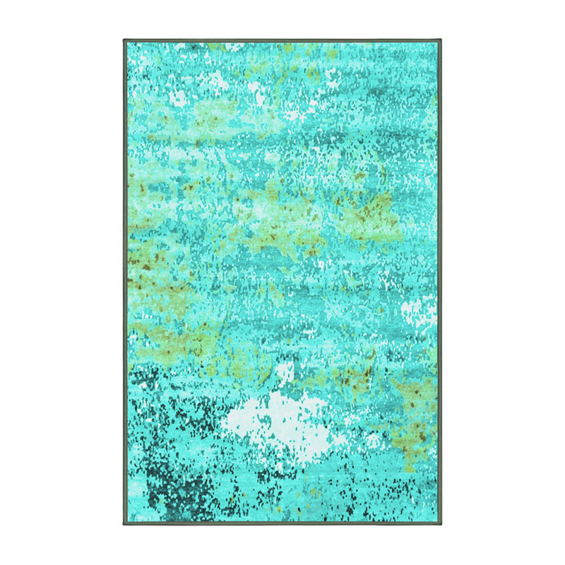 Tapis en laine / polyester abstrait tissé à la machine en turquoise / jaune / gris / blanc, Rectangle 7 pi x 10 pi