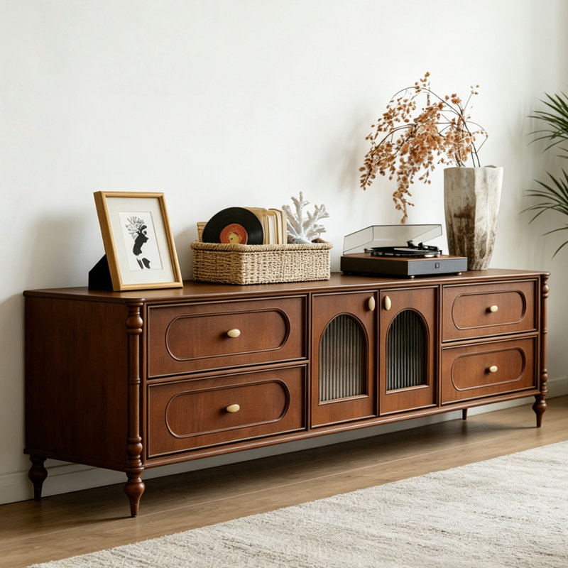 Meuble télé brun rétro, H 23,62 po x L 78,74 po x l 15,75 po