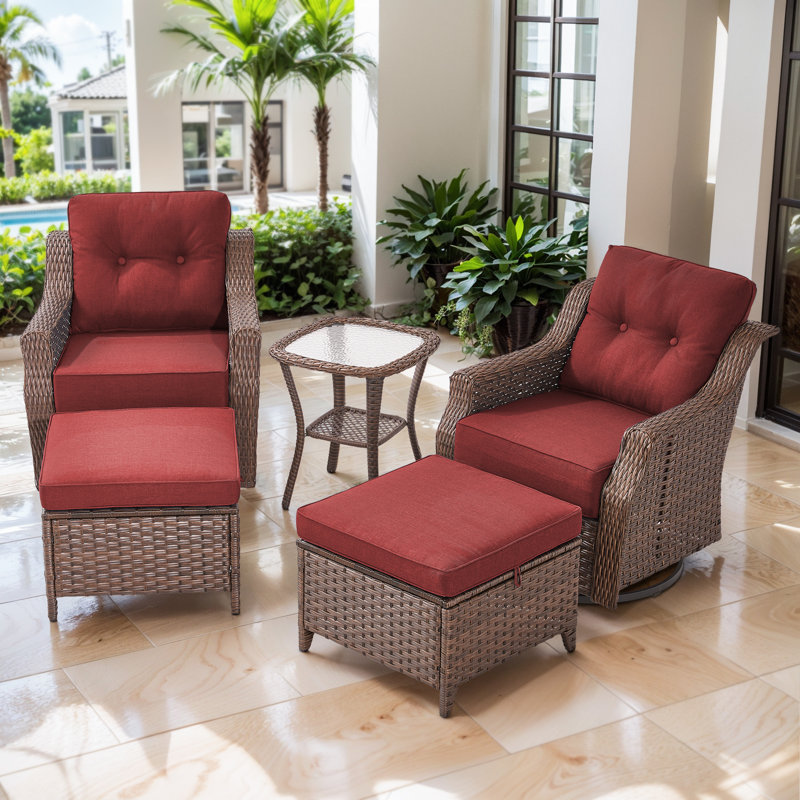 Ensemble de conversation berçant et pivotant avec repose-pieds et coussins de 6 po Acton, Rouge