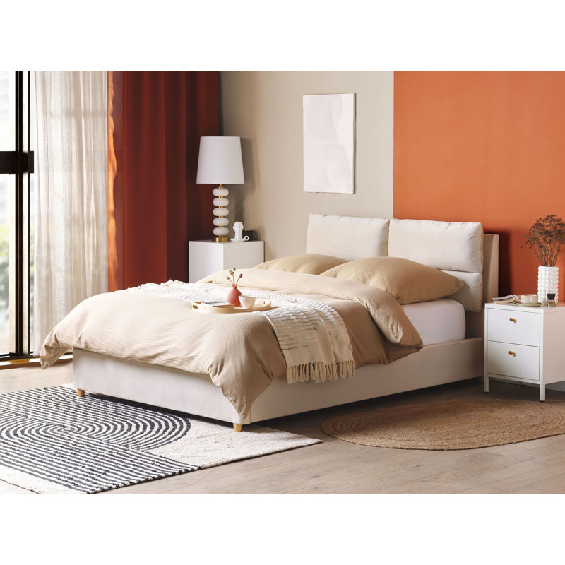 Mariela Upholstered Storage Bed, Double, Light Beige