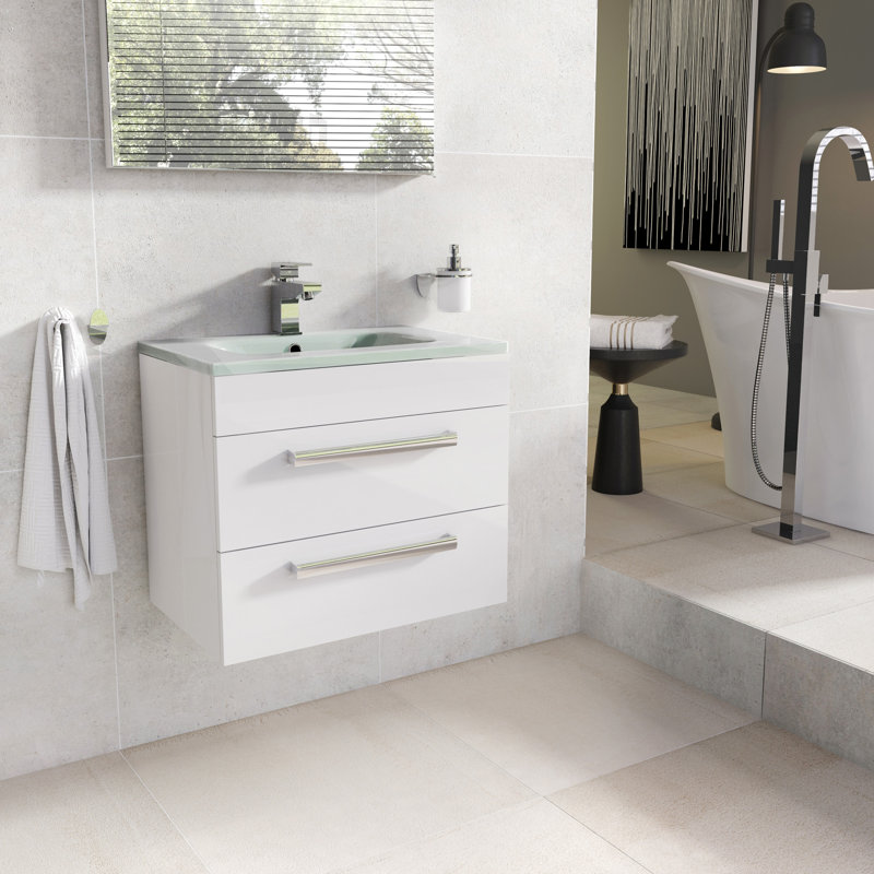 Whitfield 600 mm Single Vanity with Integrated Glass Basin, White