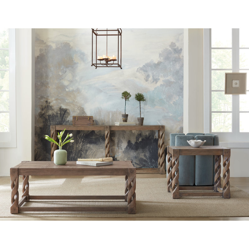 Rustic Brown Pine Veneer Cocktail Table with Twisted Legs