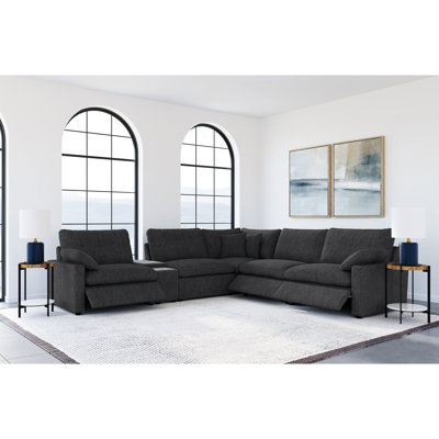 6 Modular Power Reclining Sectional In Dark Grey For Lounging And Storage With Pillow-top Comfortable Entertaining