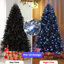 Arbre de Noël noir de 7 pi avec 450 lumières DEL blanches, arbre artificiel en PE + PVC à 1916 pointes pour décoration d'Halloween et des Fêtes, structure à charnières avec support en métal stable-507618832-507618837