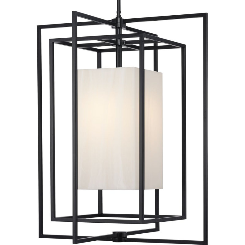 Matte Black Geometric Indoor/Outdoor Pendant Light with Acrylic Shade