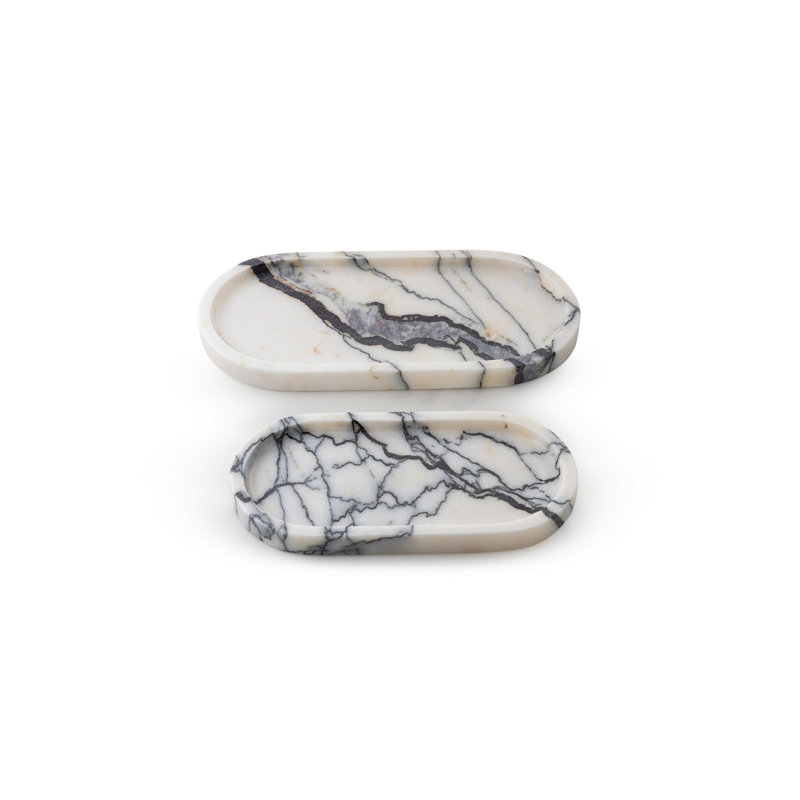 Elegant Marble Platter Set (2 Pieces), 100% Sicily Lila Marble, Large: 11.8 x 5.9 x 0.8 inches, Medium: 9.8 x 4.7 x 0.8 inches | Stunning White Finish, Perfect for Serving & Entertaining, Durable and Stylish Design