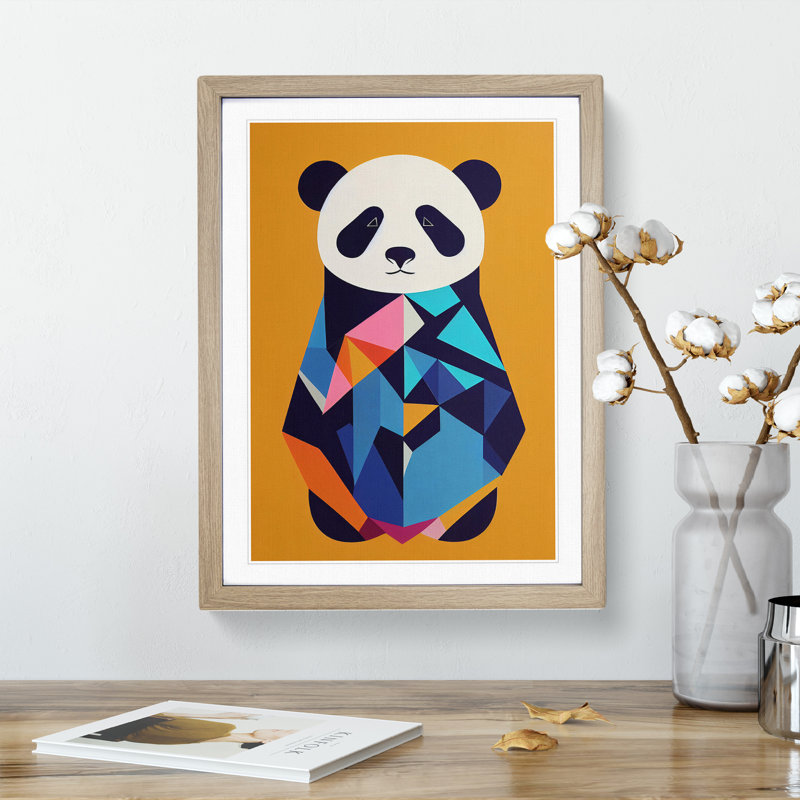 Panda Bear Abstract - Single Picture Frame Print, 34cm H x 25cm W x 2cm D, Oak Framed