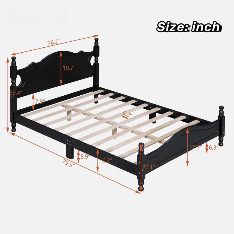 Desirree Retro Style Platform Bed with Wooden Slat Support, Black, Full