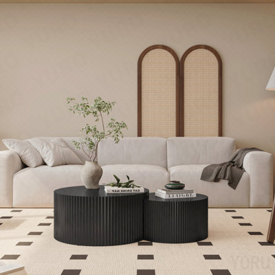 2P Vertical Stripe Nesting Coffee Table Set - Modern - Black