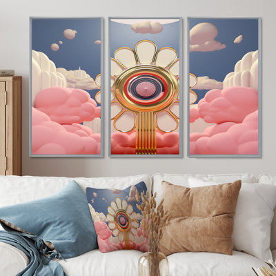 «Pink Blessing Flower In The Sky», ensemble d'art mural paysage abstrait
