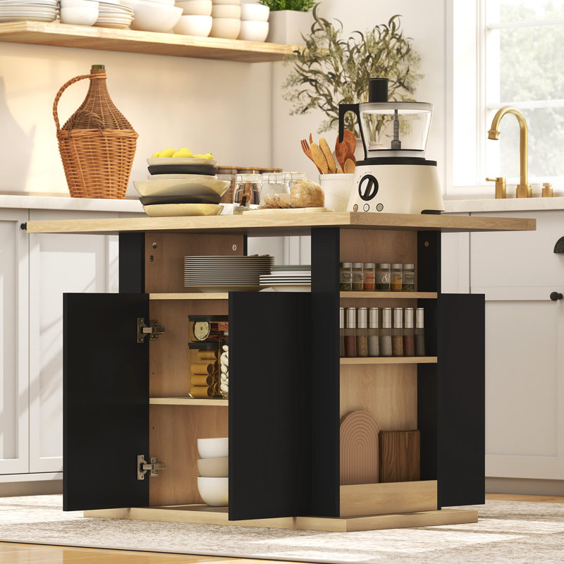 Îlot de cuisine, table de salle à manger moderne avec armoire de rangement, noir