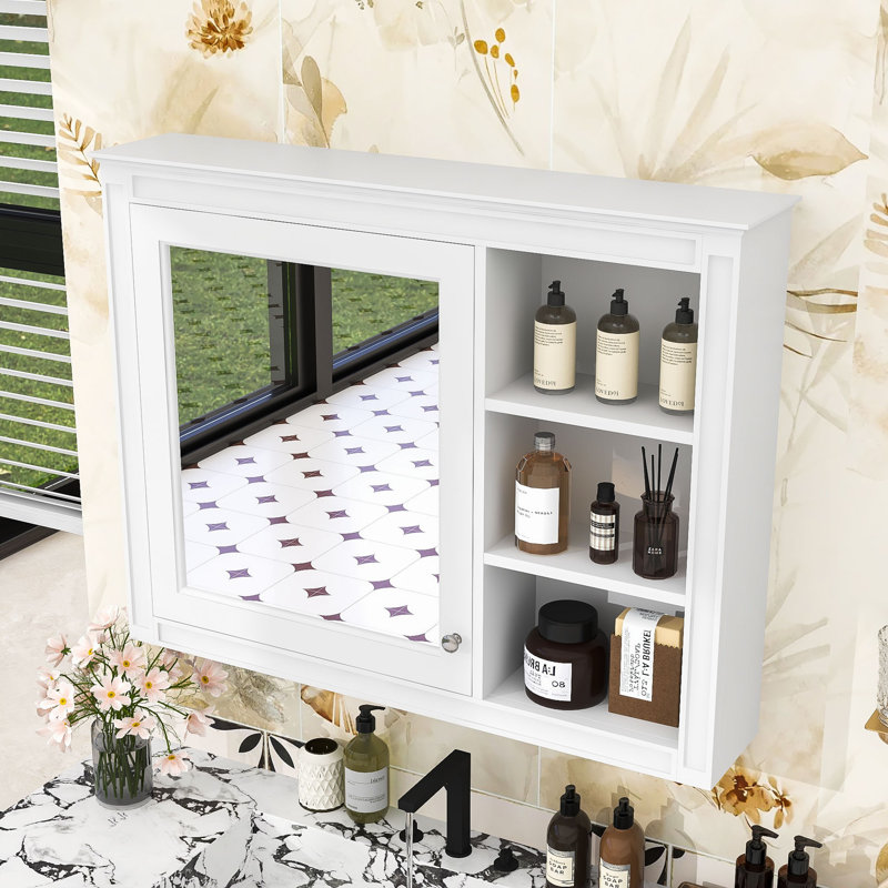 Armoire à pharmacie murale moderne avec miroir - unité de rangement pour salle de bain, Blanc, H 27,7 po x l 36 po x P 6,7 po