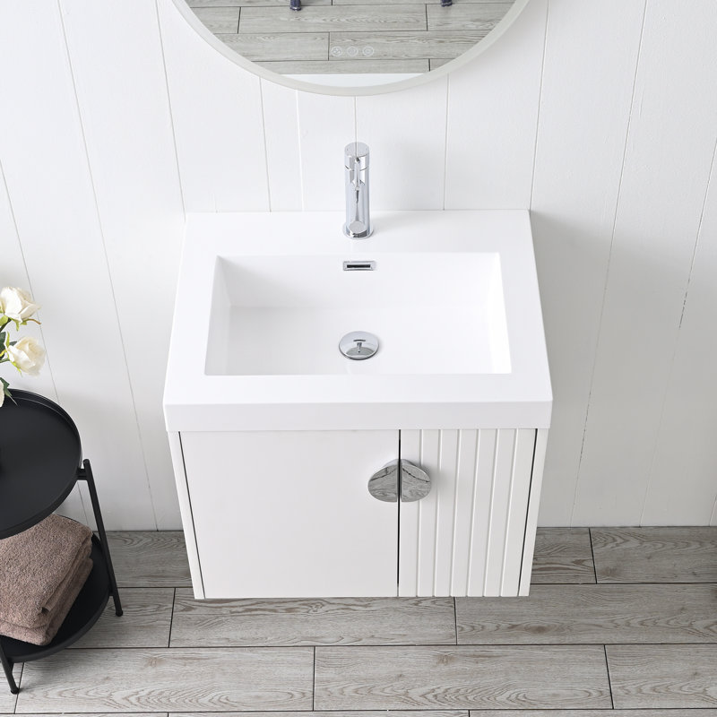 Meuble-lavabo mural flottant avec lavabo 24 po Rakeshia - Armoire compacte avec lavabo intégré pour salle de bain moderne