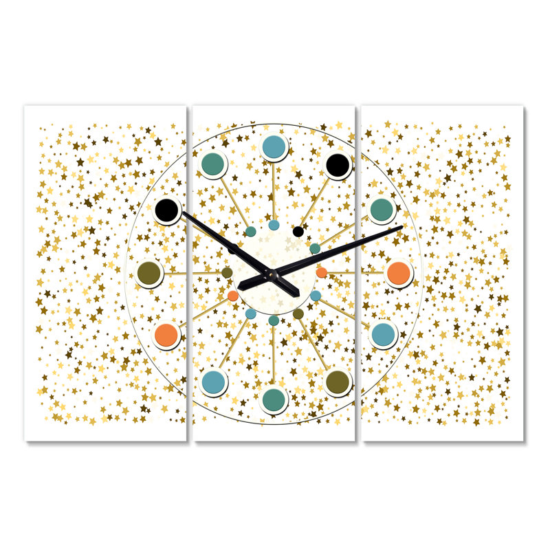 Horloge murale surdimensionnée paillettes confettis Mid-Century