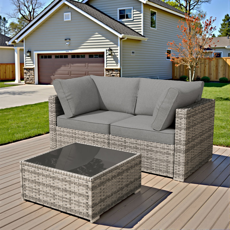 3-person Outdoor Sectional With Cushions,all-weather Wicker Patio Set, Dark Gray