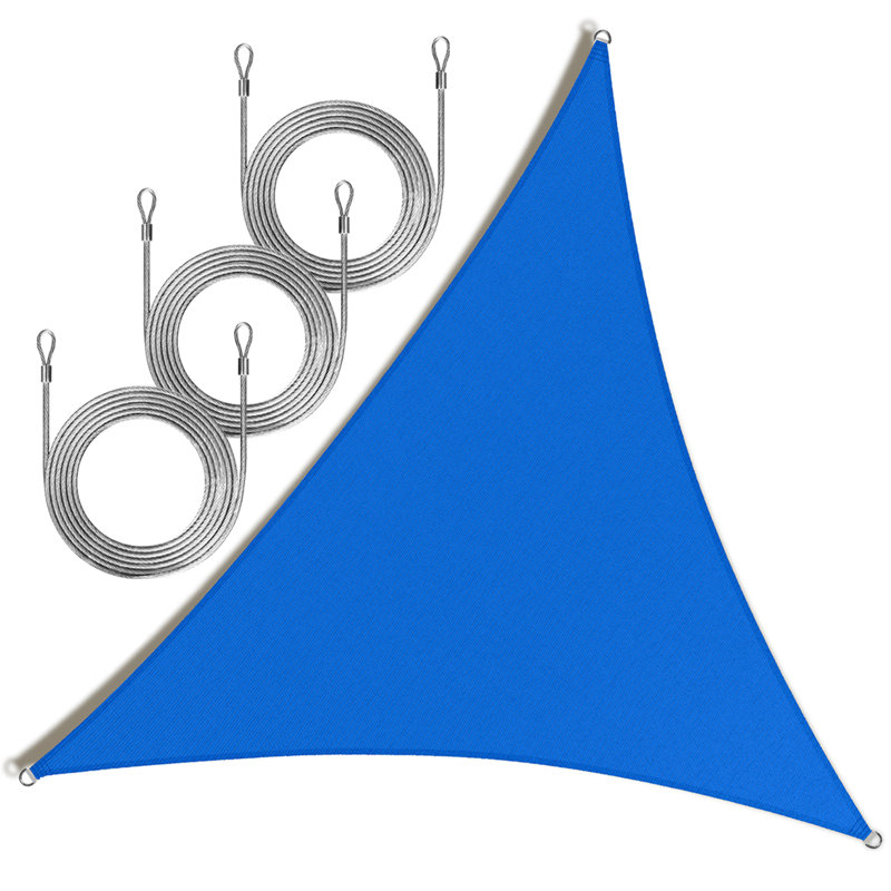 Royal Shade Triangle Shade Sail With Rope, Blue, 14 ft. x 14 ft. x 19.8 ft.