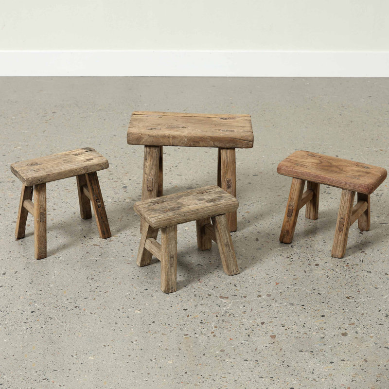 11-inch W Rustic Vintage Mini Stool Rectangular Wooden Accent with Weathered Natural Finish