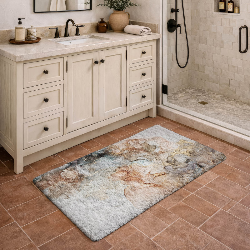 Premium Machine Washable Dream Shag ADS520 Watercolors Rug, Beige, 2'6" x 3'10"