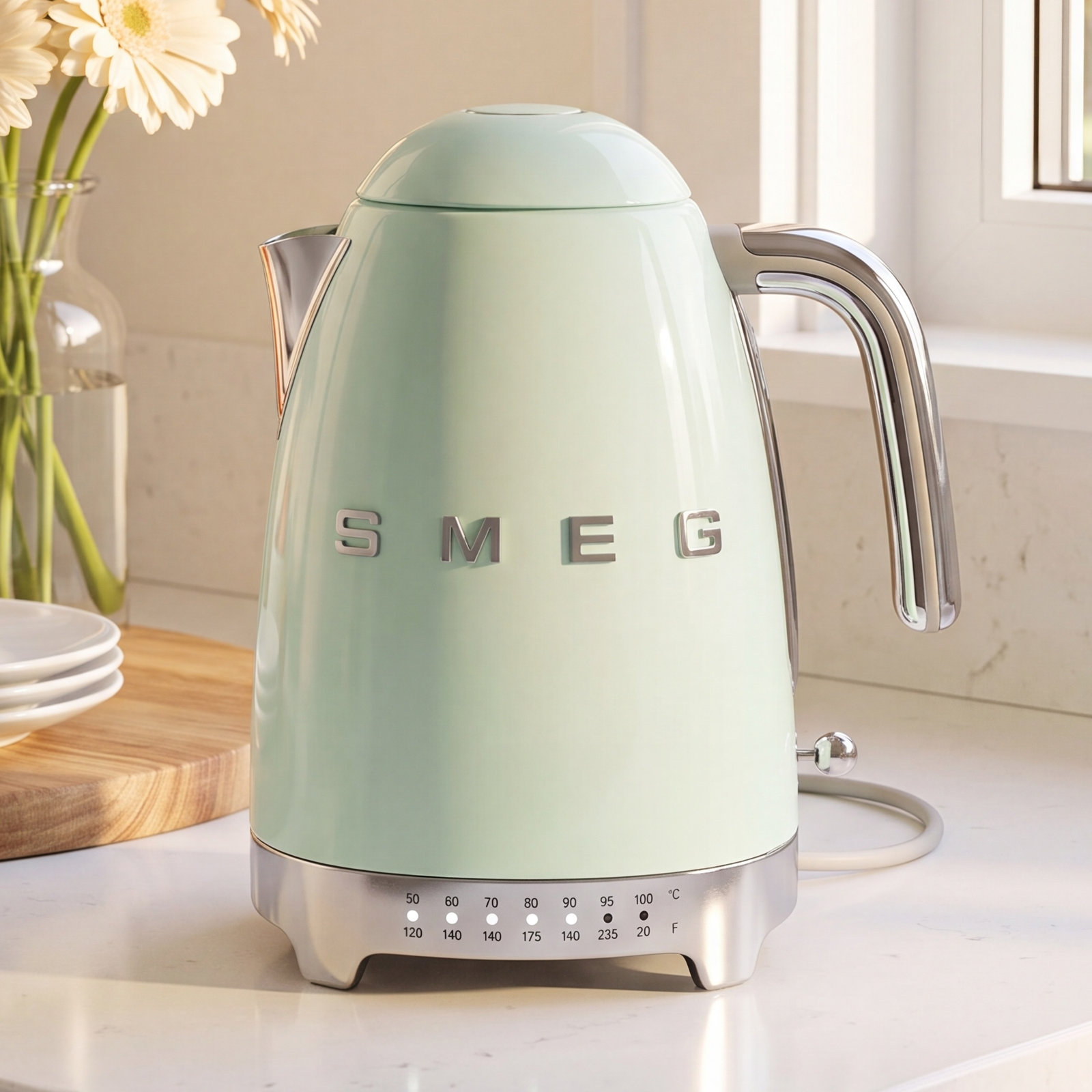 SMEG 50s Style Variable Temp Electric Kettle, Pastel Green