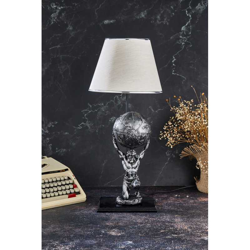 Wooden Base Table Lamp, Grey, White