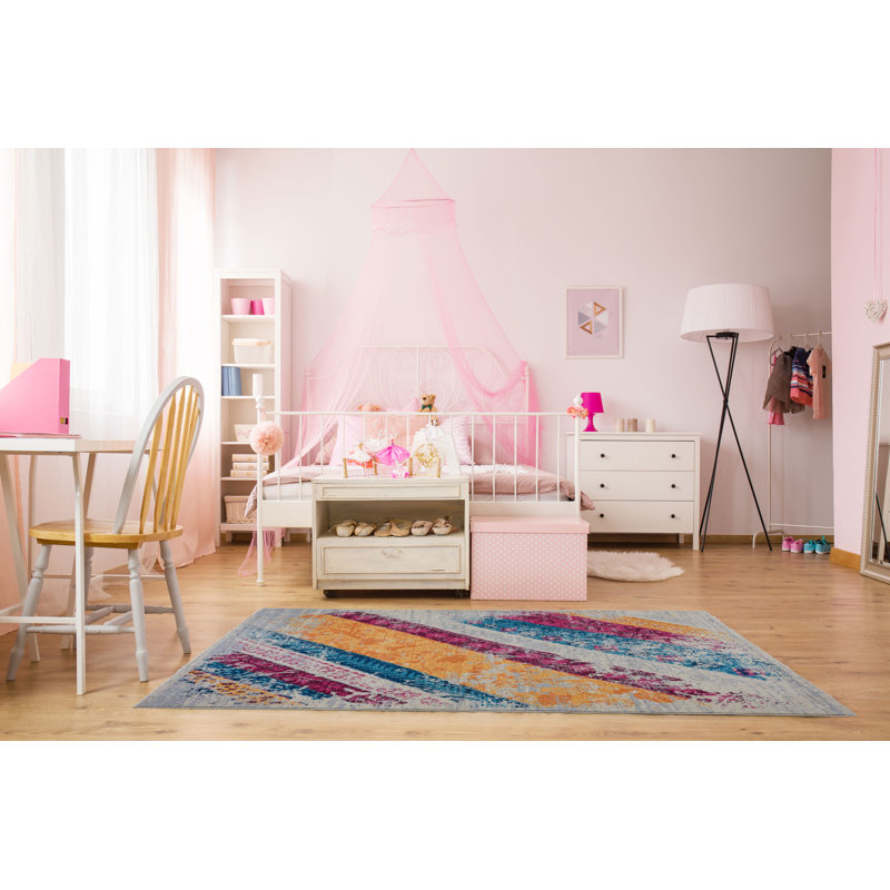 Mauve abstrait/tapis décoratif bleu Shapiro, Rectangle 6 pi 5 po x 9 pi 5 po