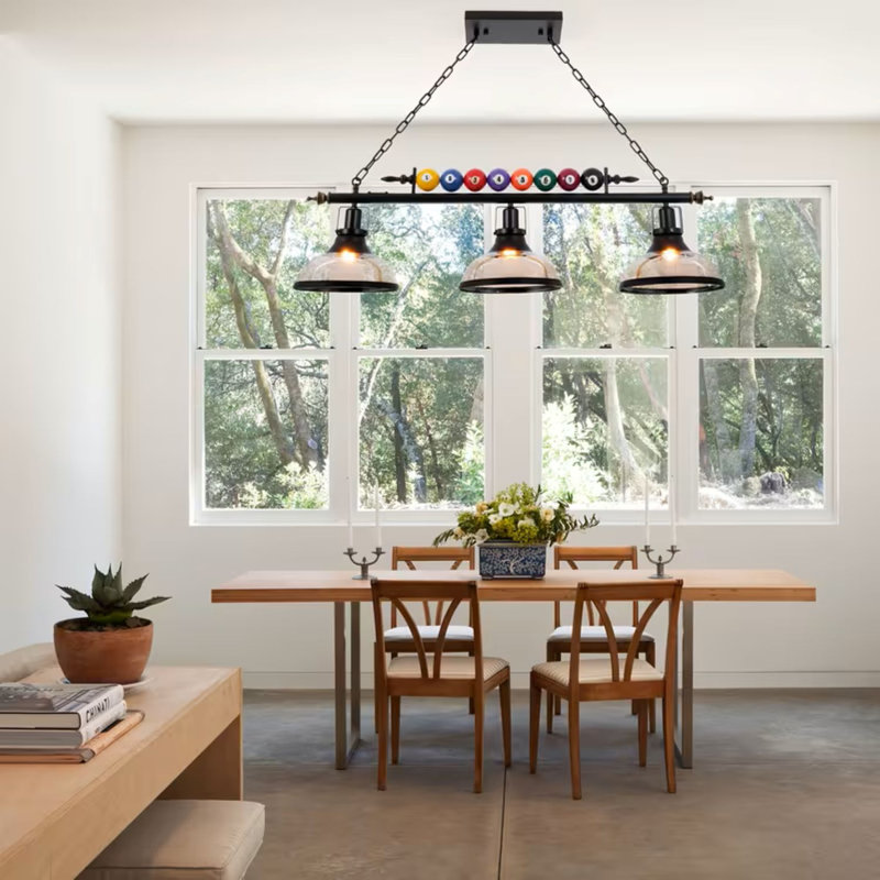 Lustre de billard noir moderne à 3 têtes, 3 têtes de lampe E26, convenant au salon, à la salle à manger, à la chambre à coucher et au couloir (source de lumière non incluse)