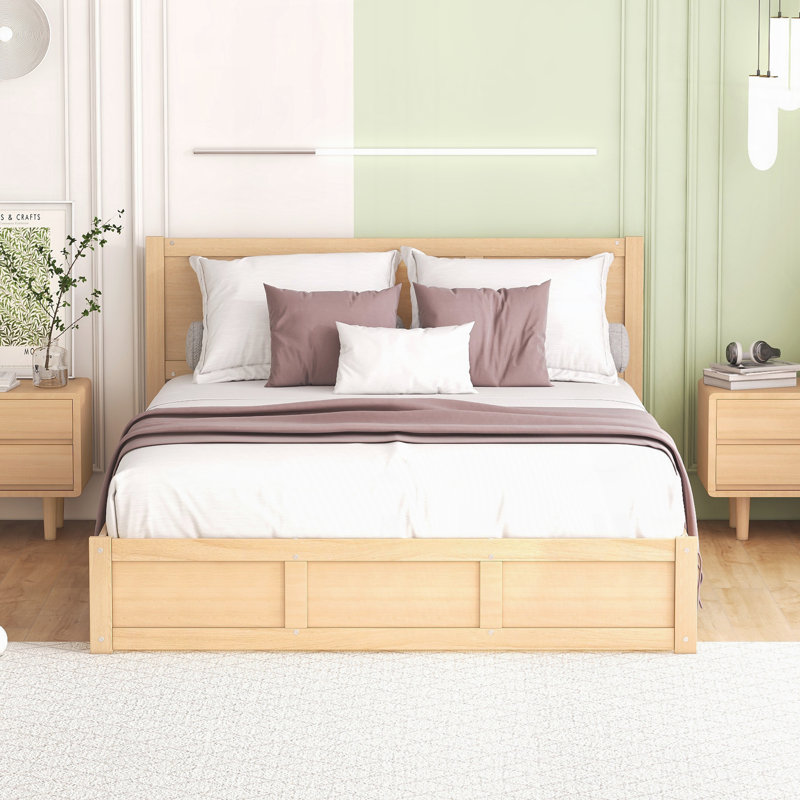 Lit plateforme en bois avec rangement inférieur et 2 tiroirs, Grand lit