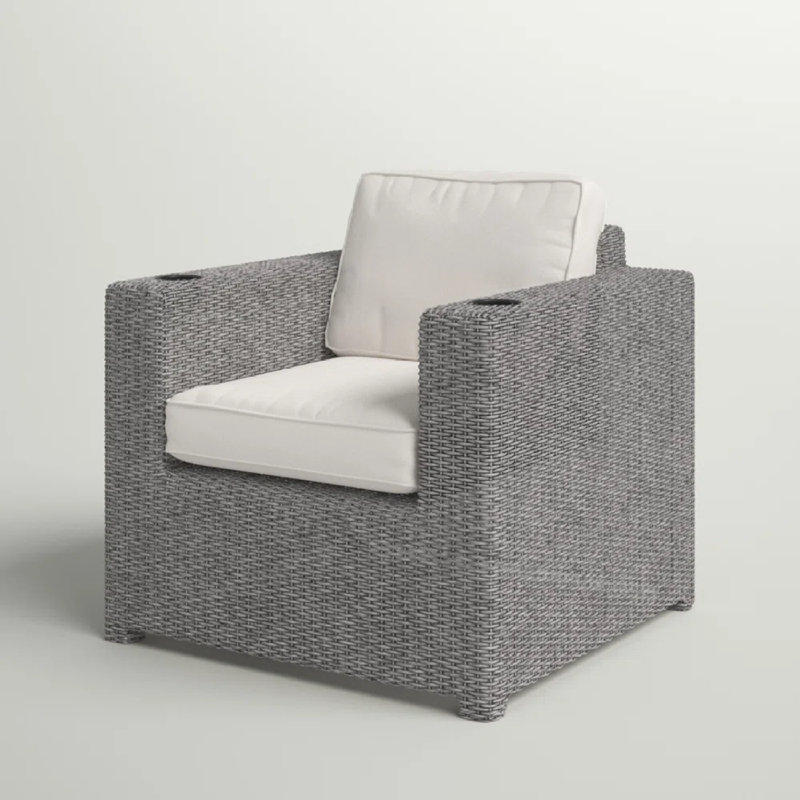 Chaise de patio entièrement assemblée avec coussins, Gris, Blanc