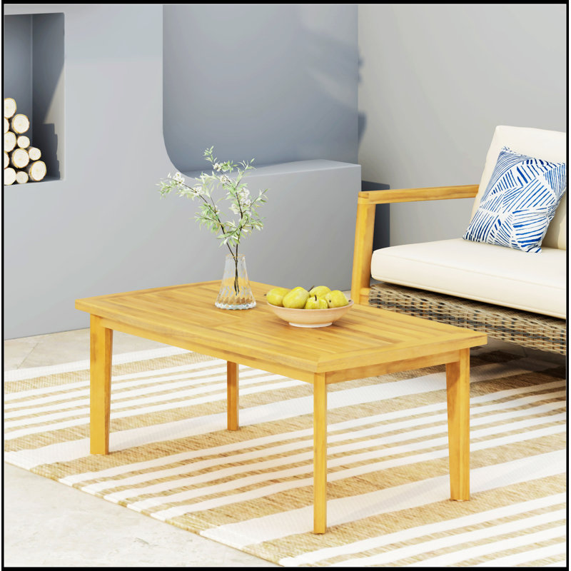 Teak Finish Rectangular Acacia Wood Outdoor Coffee Table