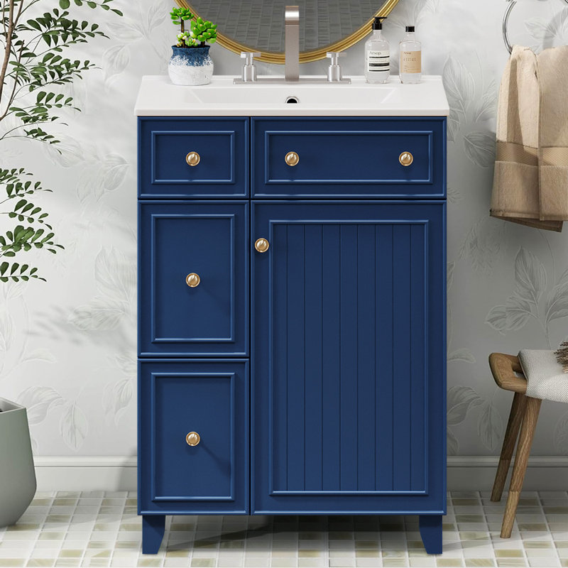 Armoire de meuble-lavabo moderne 24 "avec lavabo en céramique, Bleu