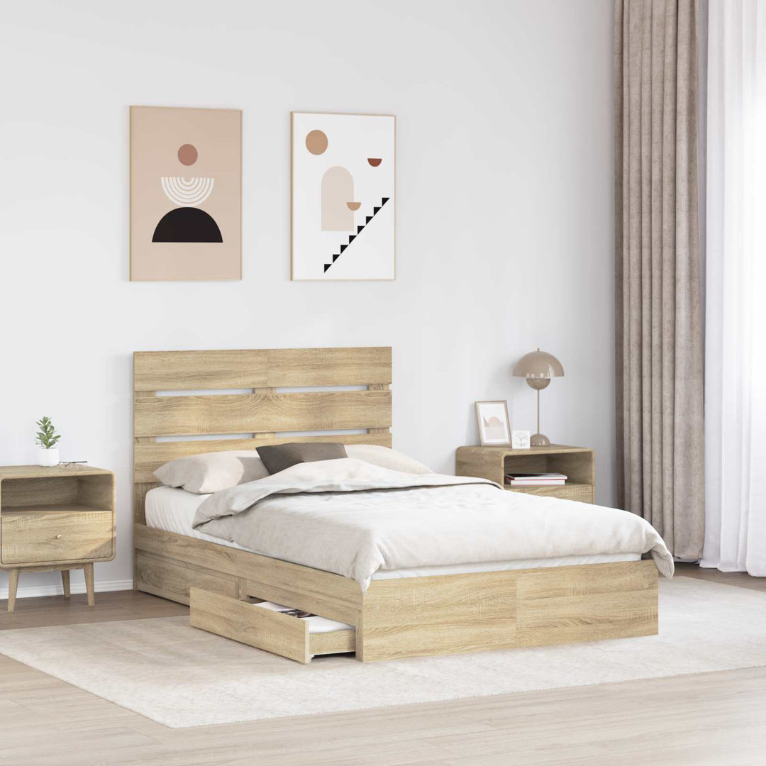 Bed Frame With Drawer Grey Sonoma 160 X 200 Cm Engineered Wood