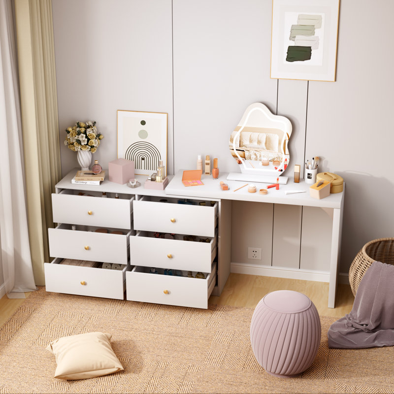 Extendable Vanity Table with Lighted Mirror