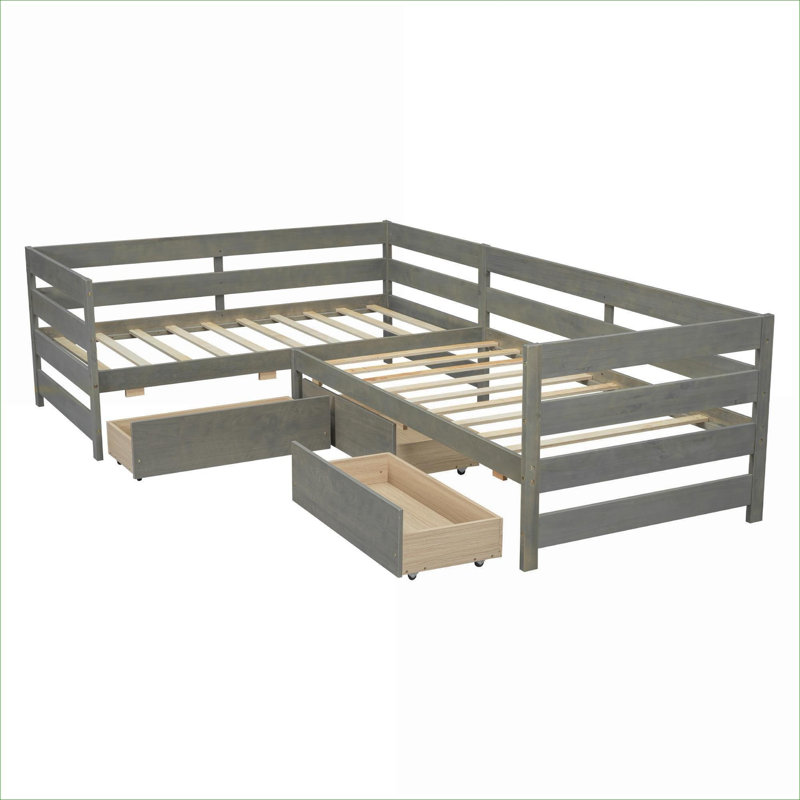 Lit plateforme simple en L en bois de pin massif avec rangement en L sans sommier tapissier Capacité de 300 lb pour les petites chambres