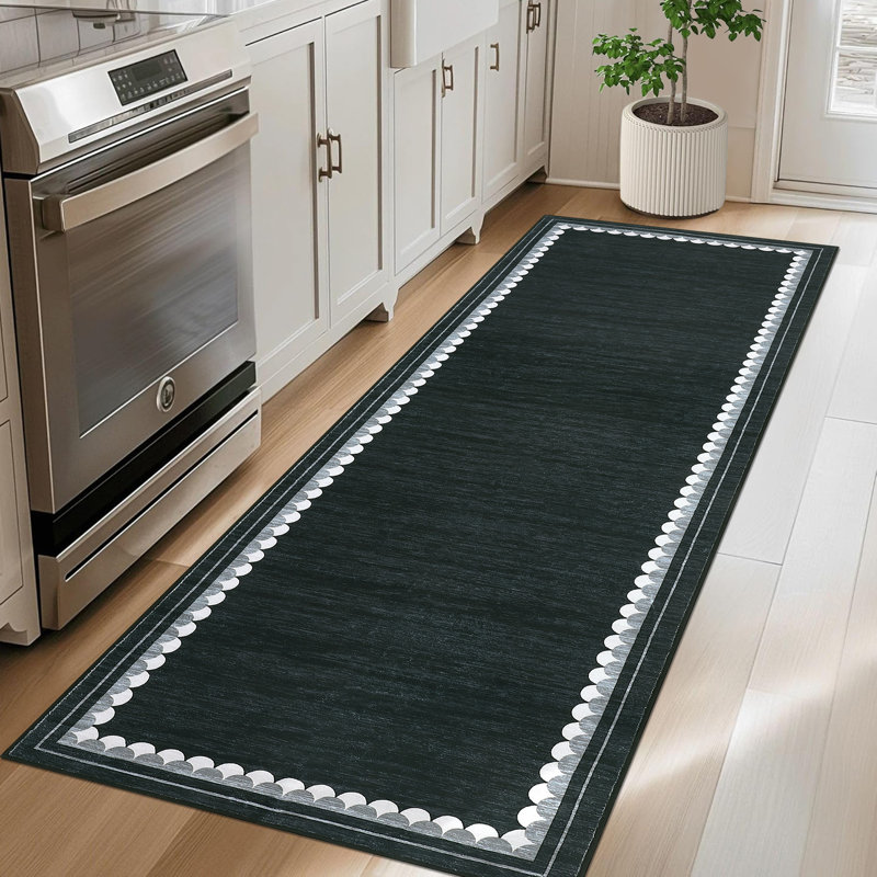 Contemporary Washable Rugs Low Pile Non Slip Soft Stain Resistant Modern Border Carpet Foldable Floor Mats, Runner 2' x 6'