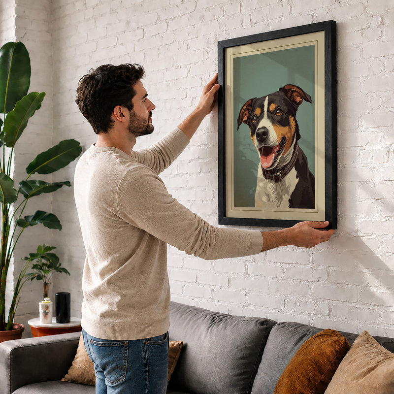 Alert Companion Modern - Framed Print, A4 - 29.7 x 21.0 cm, Walnut