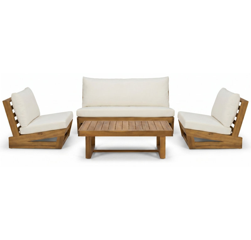 Duncan 4 Piece Solid Acacia Wood Patio Conversation Set