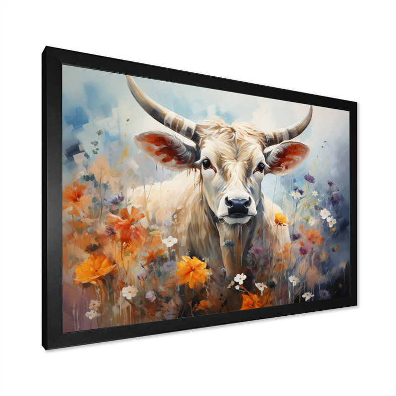 Vache harmonie florale II - imprimé, H 24 po x l 32 po x P 1 po, Cadre photo noir