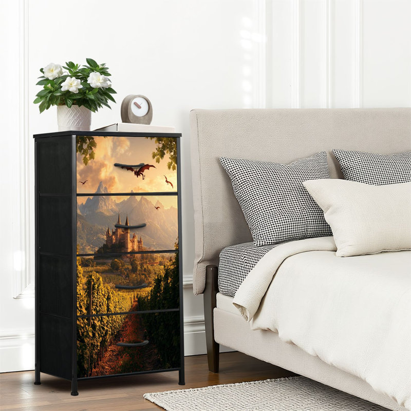 4 Drawer Dresser for Bedroom, Narrow Chest of Drawers, Wooden Top and Study Iron Frame 18"x37.5"-(WxH)