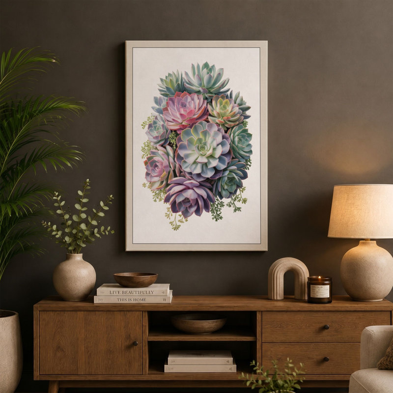 Succulent Garden Botanical - Wrapped Canvas, 30x20 - 76.2 x 50.8 cm, Cream Border
