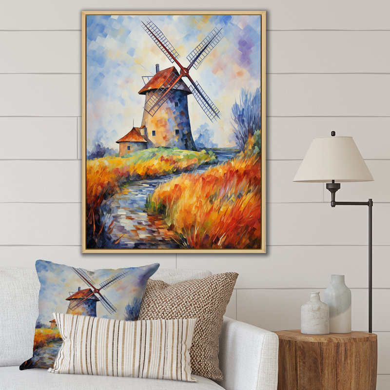 Fauvist Windmill Meadows II - Wind Turbines, art mural, Cadre flottant brun, 20" H x 12" W