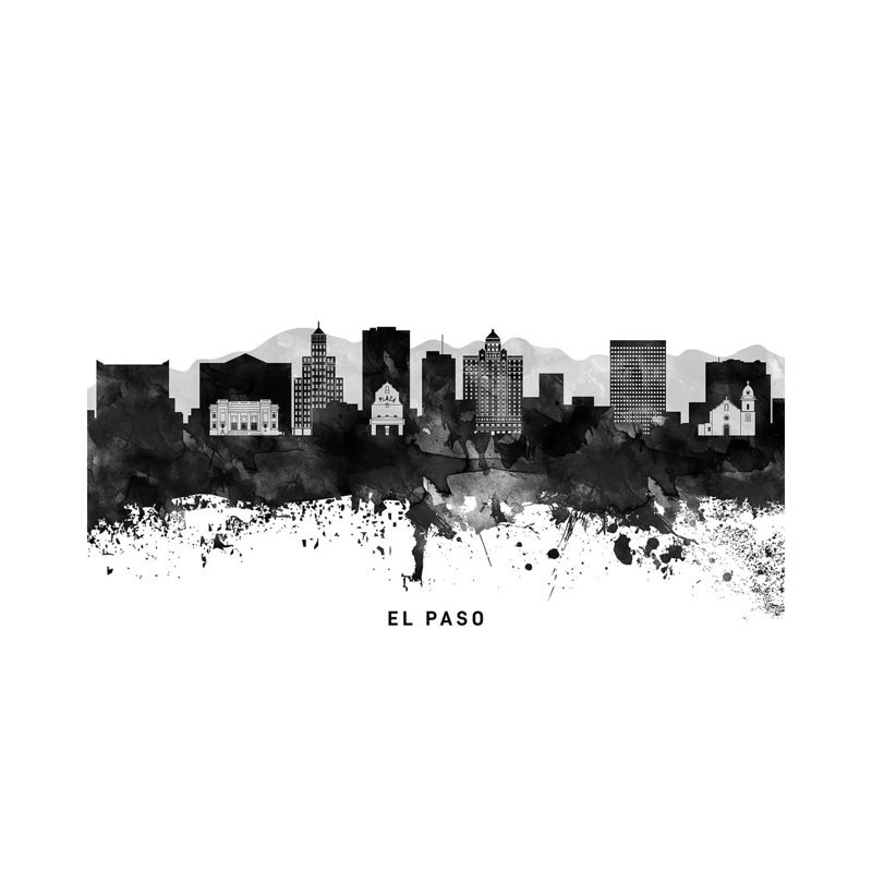 El Paso Skyline Black & White 1 Piece Wrapped Canvas Wall Art, 45.72cm H x 66.04cm W x 1.91cm D