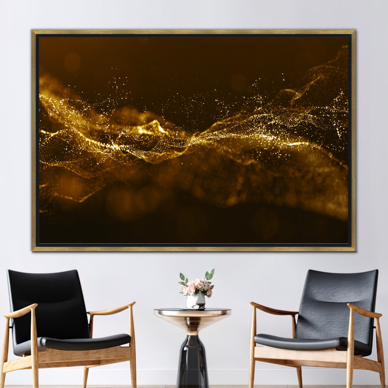 Abstract Shimmer Wall Art - Trendy Canvas Print for Modern Decor, Gold Floater Framed, 40 cm H x 60 cm W