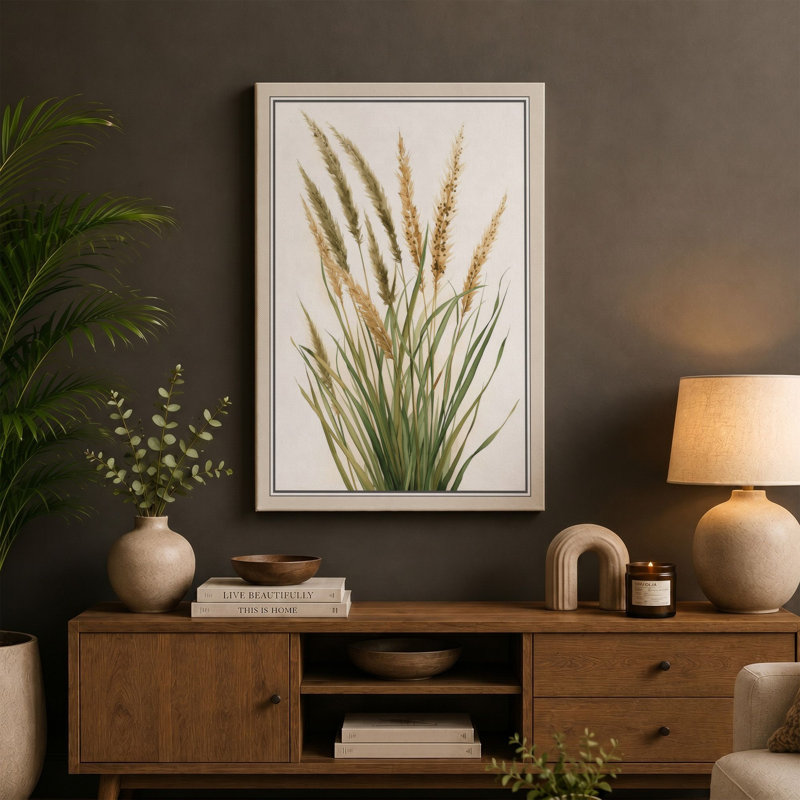 Grain Heads Study Botanical - Wrapped Canvas, 36x24 - 91.4 x 61.0 cm, White Border