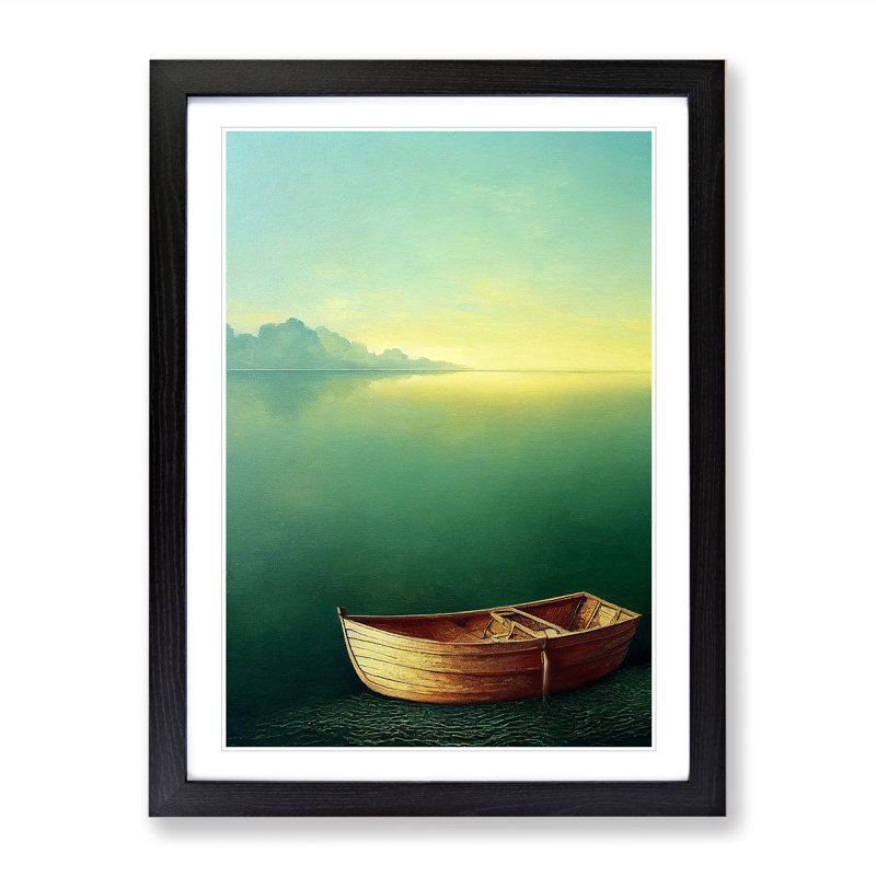 Boat On The Ocean Watercolour No.1 - Single Picture Frame Painting, Black, 34cm H x 25cm W x 2cm D