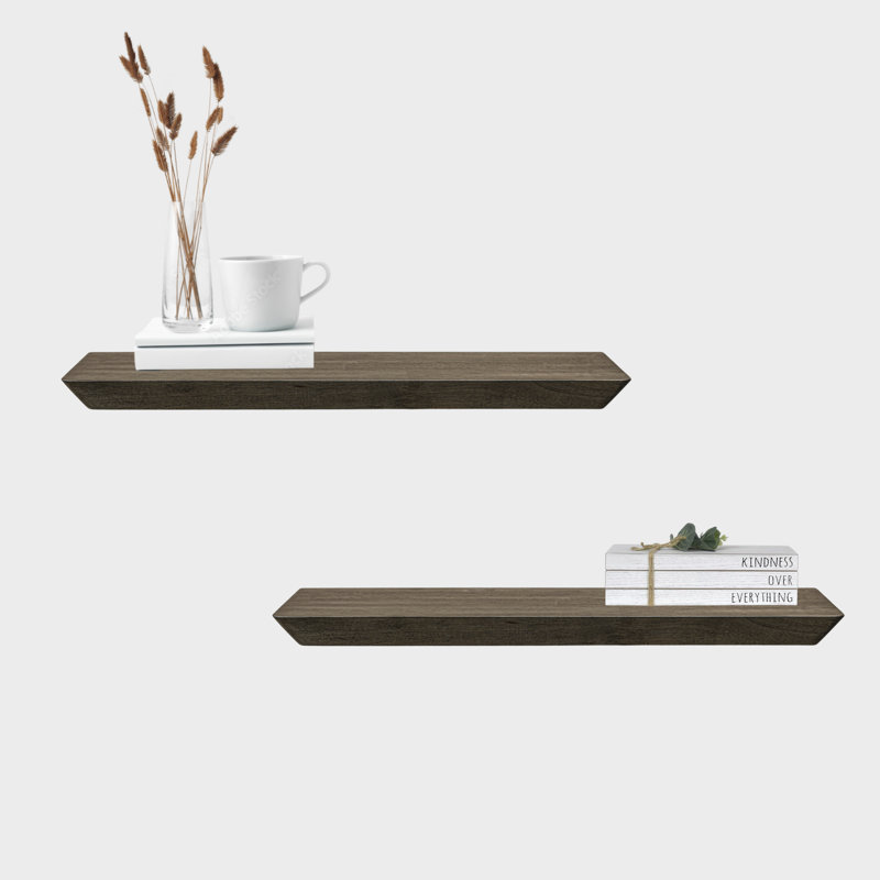 Chikita 2 Piece Rubberwood Solid Wood Floating Shelf, Walnut, 1.5" H x 30" W x 7" D