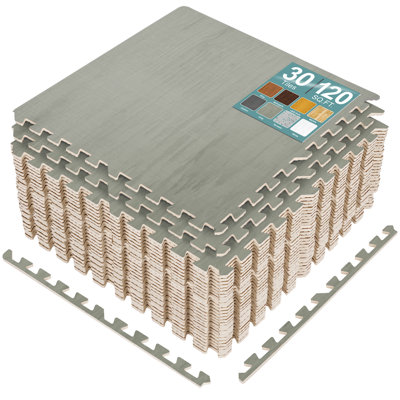  Sorbus Waterproof Wood Grain Foam Floor Tiles, 30 Tiles, 120 Sq Ft, Interlocking, Light Gray