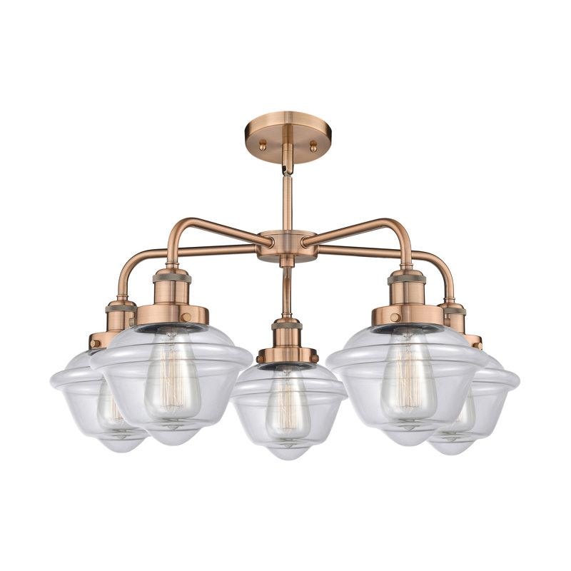 Grourke 5 - Light Glass Dimmable Chandelier, Clear, Antique Copper